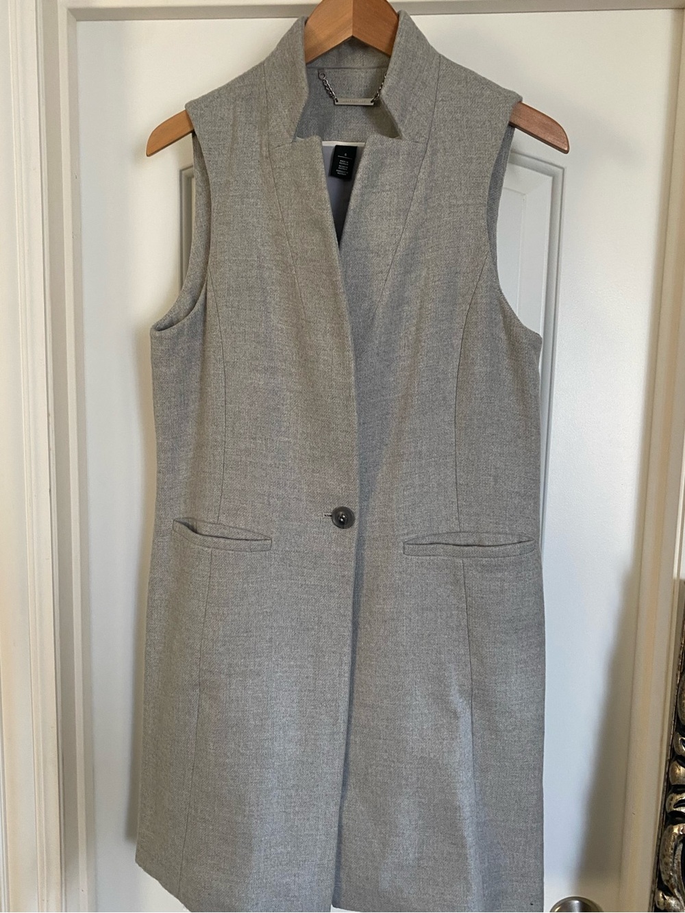 White House Black Market Sleeveless Long Vest in Light Gray